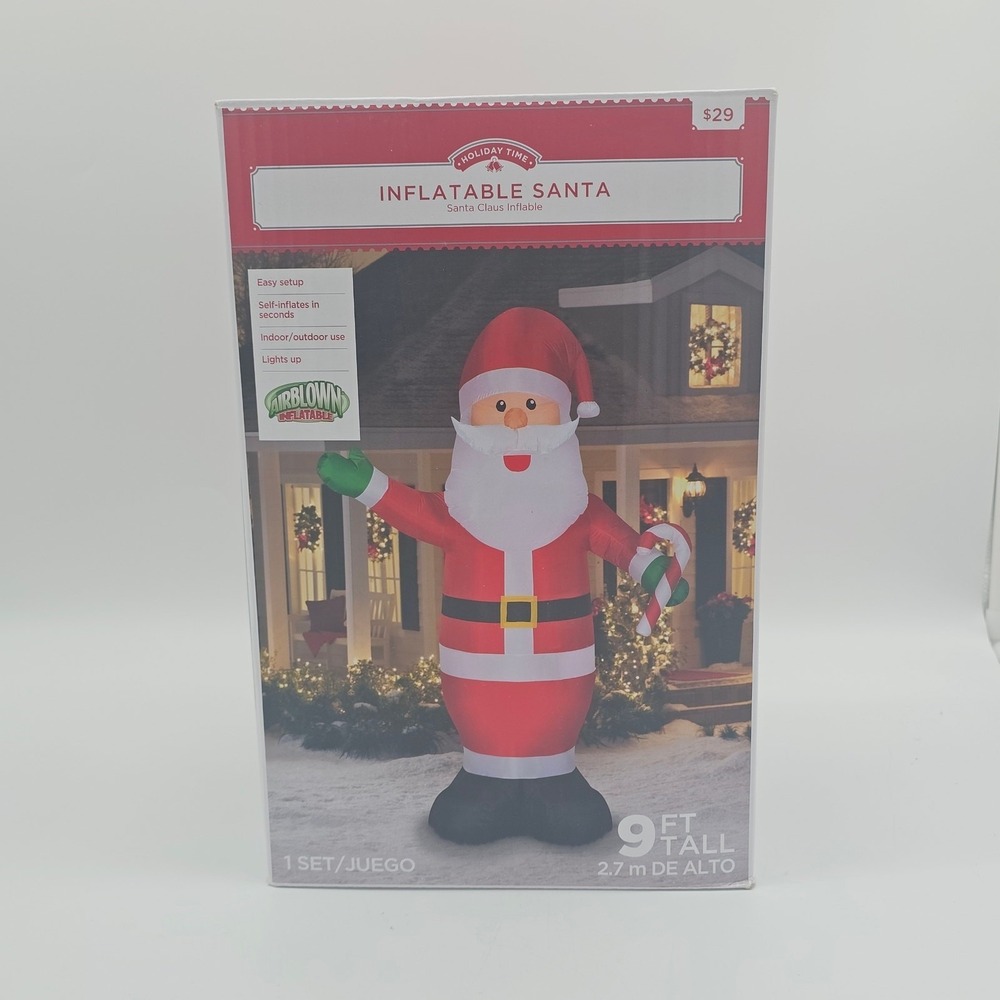Holiday Time Gemmy 9ft Airblown‎ SANTA with Candy Cane Inflatable